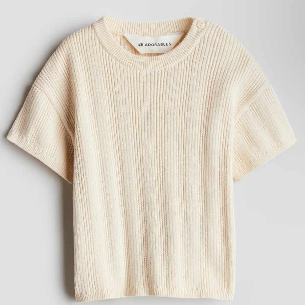 Cream Ribbed Knit Sweater